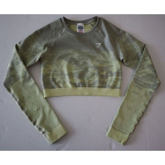 Gymshark B1A9X-GBDZ Women's Sz S Taupe Gray Adapt Ombre Long Sleeve Crop Top - Picture 7 of 9